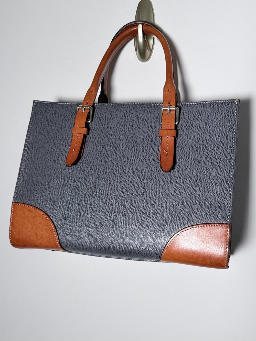 Dooney & Bourke Charcoal Leather Brief Tote with Tan Trim - Picture 11 of 16